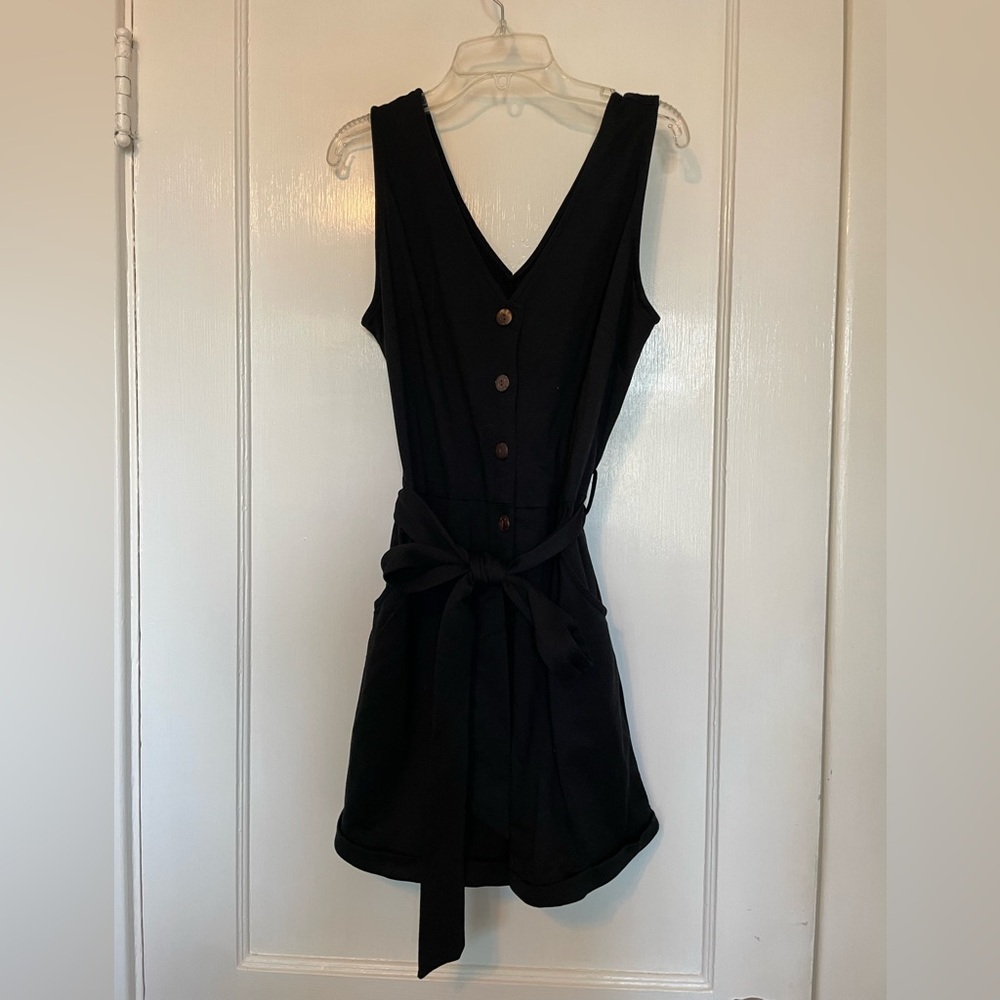V-Neck Button Down Romper - Medium in Black